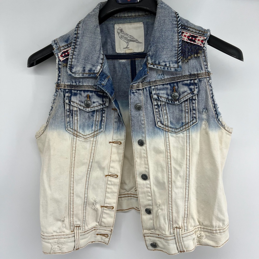 White Crow Sz Medium Denim Distressed Hippie Vest